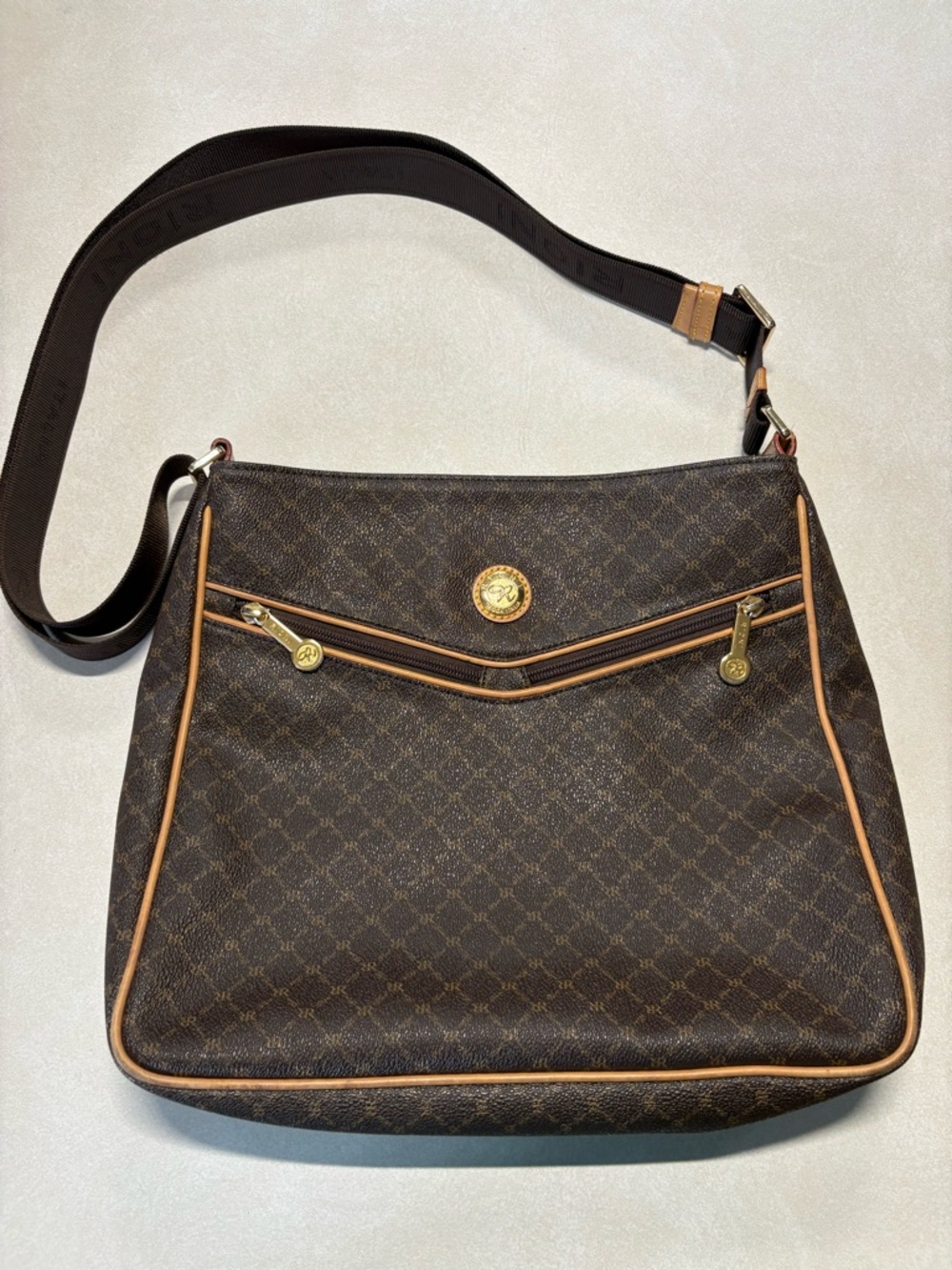 RIONI Brown Monogrammed Canvas Messenger Bag ST-20250